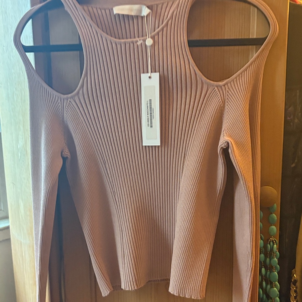 Jonathan Simkhai Ribbed Cold Shoulder Top in a blush color size L NWT perfection